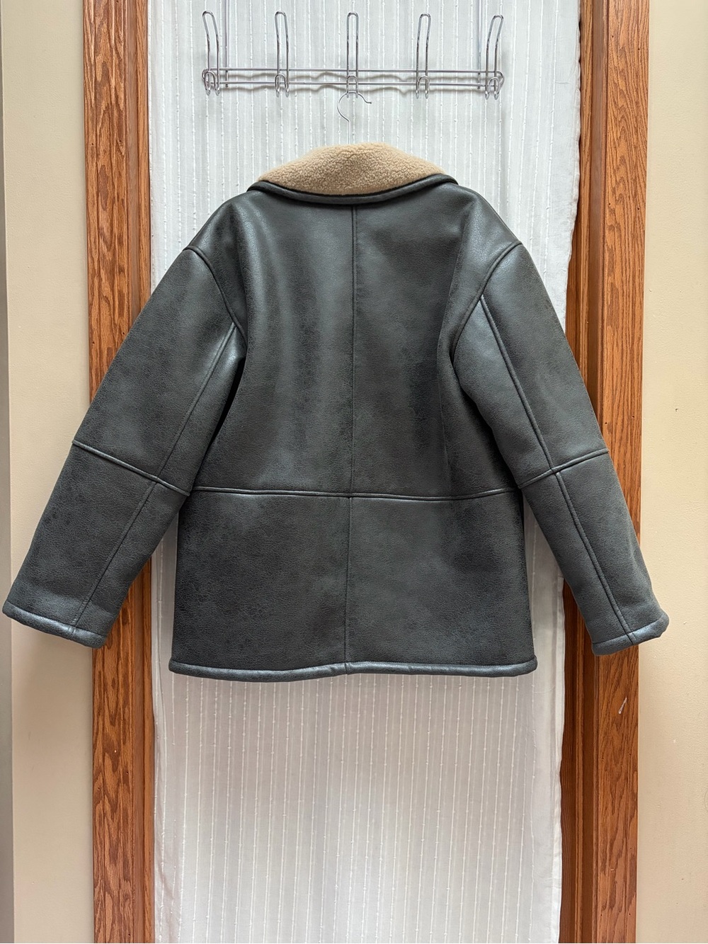 ZARA Oversized fit Faux Shearling Lined Double Breasted Faux Suede Jacket Coat - Picture 3 of 16